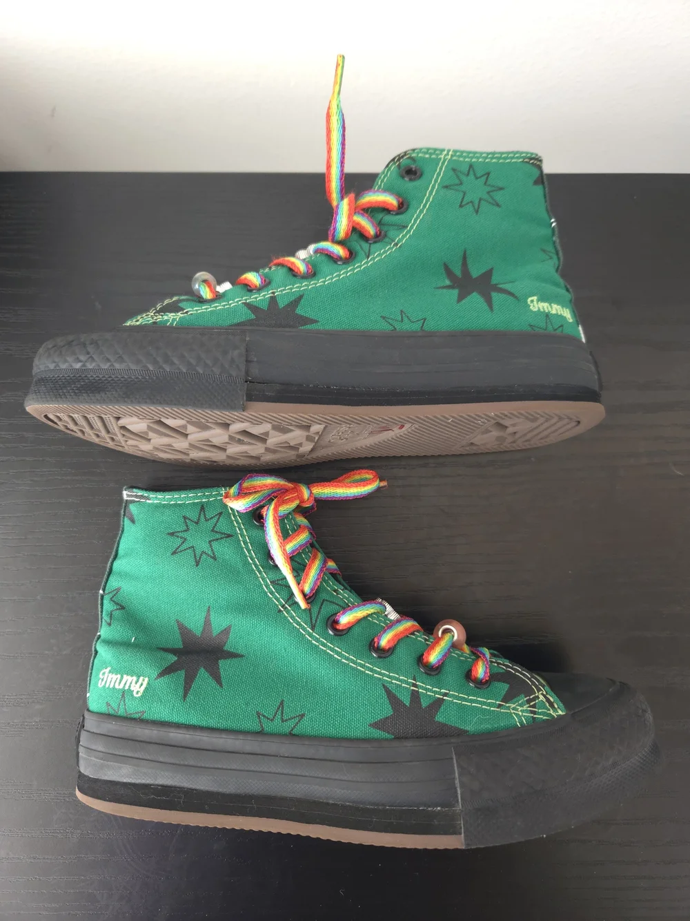 Converse Chuck Taylor All Stars Kids' Green High-Top Sneakers with Rainbow Laces